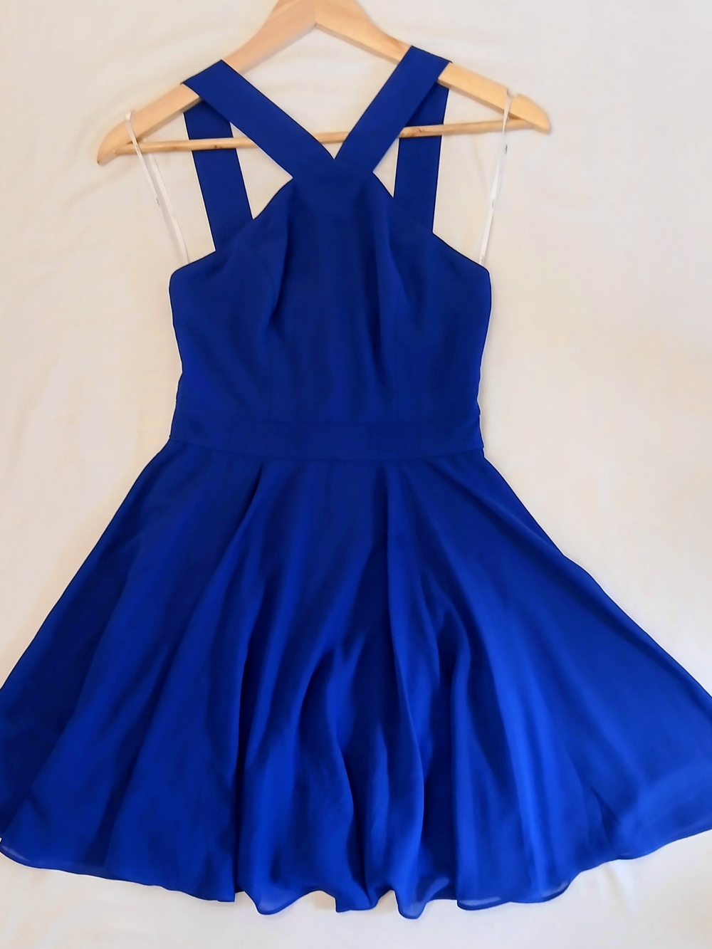 Lulus Forevermore Royal Blue Chiffon Criss-cross Halter Mini Skater Dress Size 2